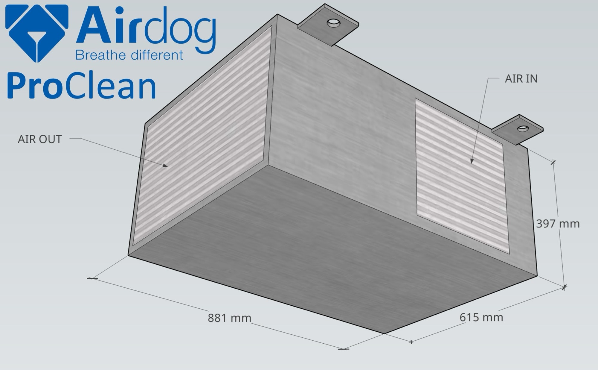 Airdog Proclean in configurazione per montaggio a soffitto o a parete